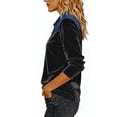 thumbnail image 7 of 3/4 Length Sleeve Womens Tops Velvet Denim Patchwork Lapel Collar Button Down T Shirts Womens Casual Plus Size Loose Fits Comfy Velour Three Quarter Sleeve Shirt, 7 of 7