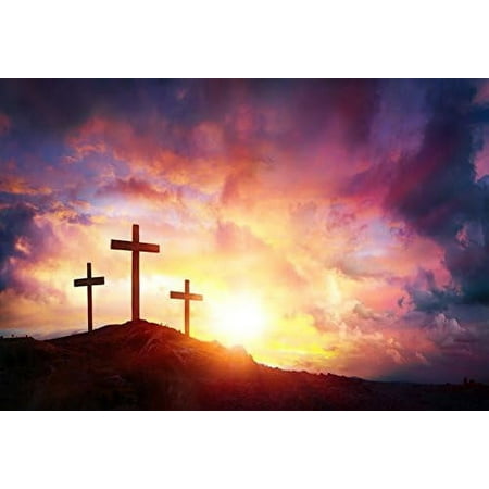 Image of Jesus Christ Cross Photography Background 7x5ft Sunrise Tomb Sunset Mountain Crucifix Worship Pray Backdrop Christmas Easter Birth of Jesus Backdrops