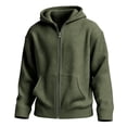 thumbnail image 2 of Hsovts Hoodies for Men Full Zip Drawstring Hooded Waffle Knit Sweatshirts with Pocket Lightweight Loose Tops Army Green XL, 2 of 7