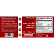 Vitamatic Apple Cider Vinegar Gummies - 1000mg per serving - 60 Vegan Gummies - ACV Gummies for Detox, Weight Loss Support, Energy Boost, Digestion & Gut Health
