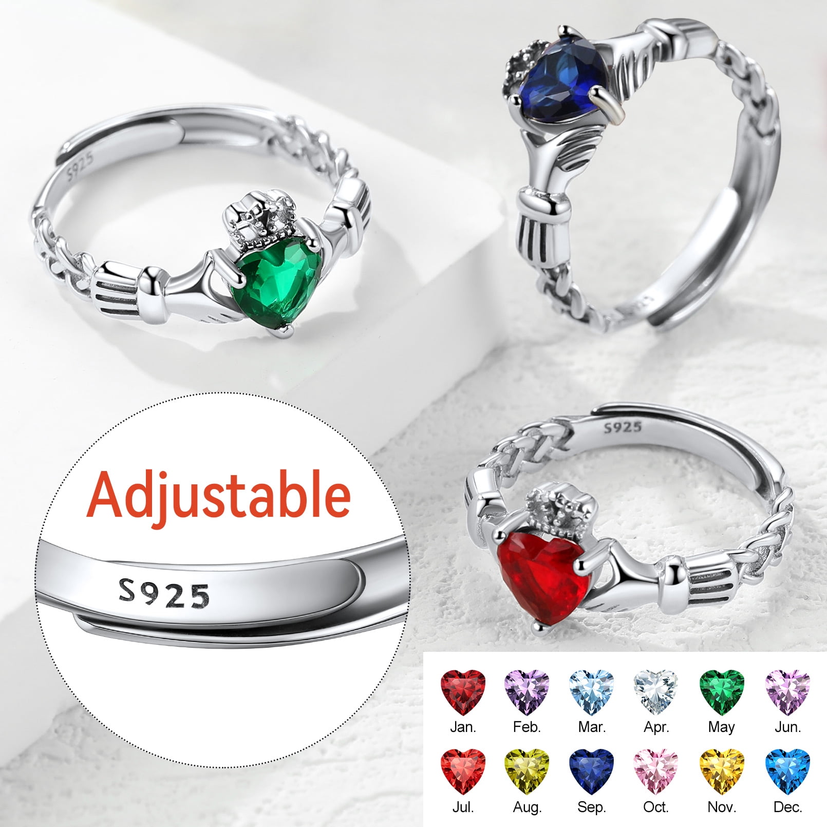 FaithHeart Irish Claddagh Heart Promise Ring for Women 925 Sterling Silver Garnet January Birthstone Celtic Knot Ring Adjustable Wedding Band Jewelry Gift for Wife Anniversary