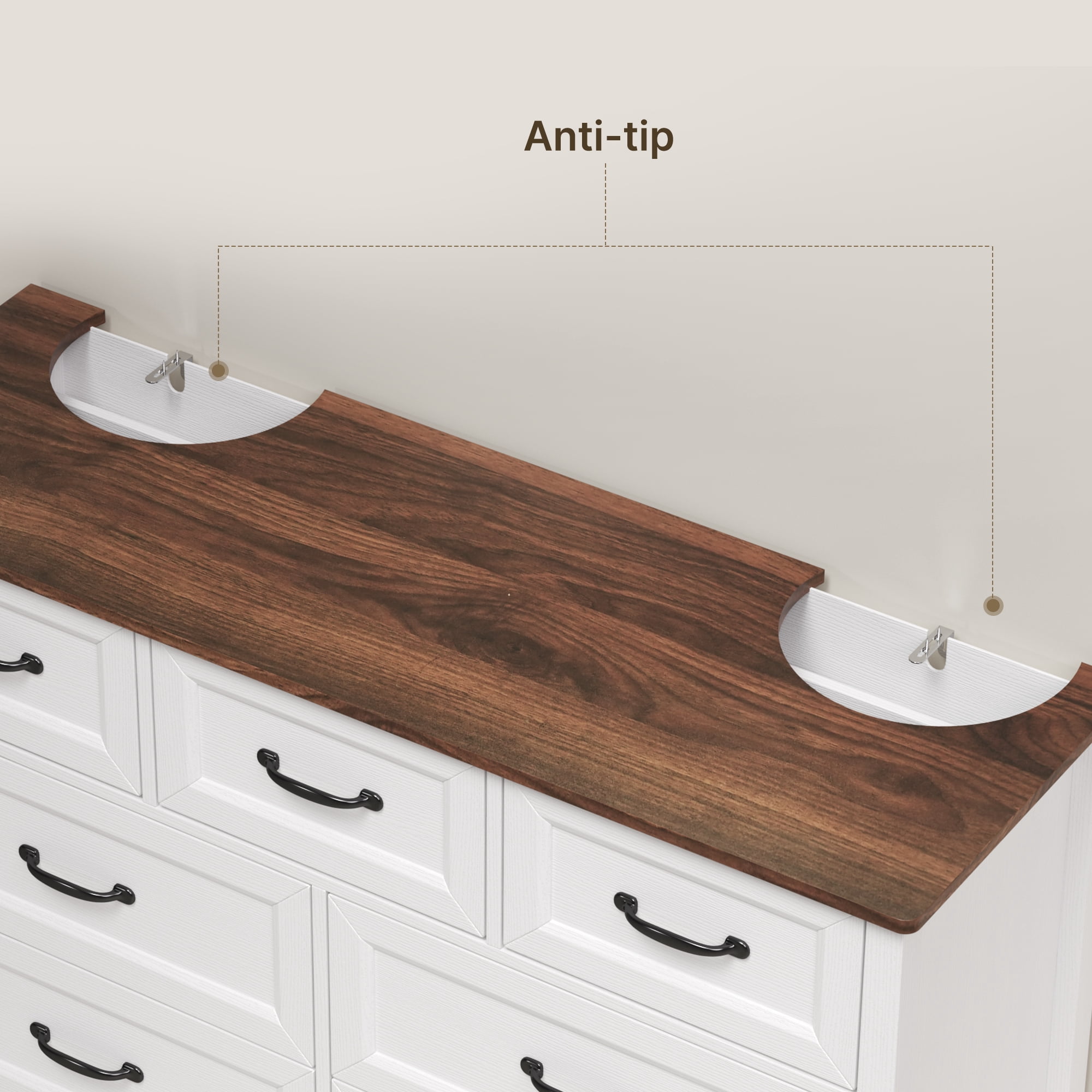 Aiho 7-Drawer Double Dresser - Modern Wood Chest with Anti-Tip Safety, Cutout Handles & Smooth Gliding Drawers, White