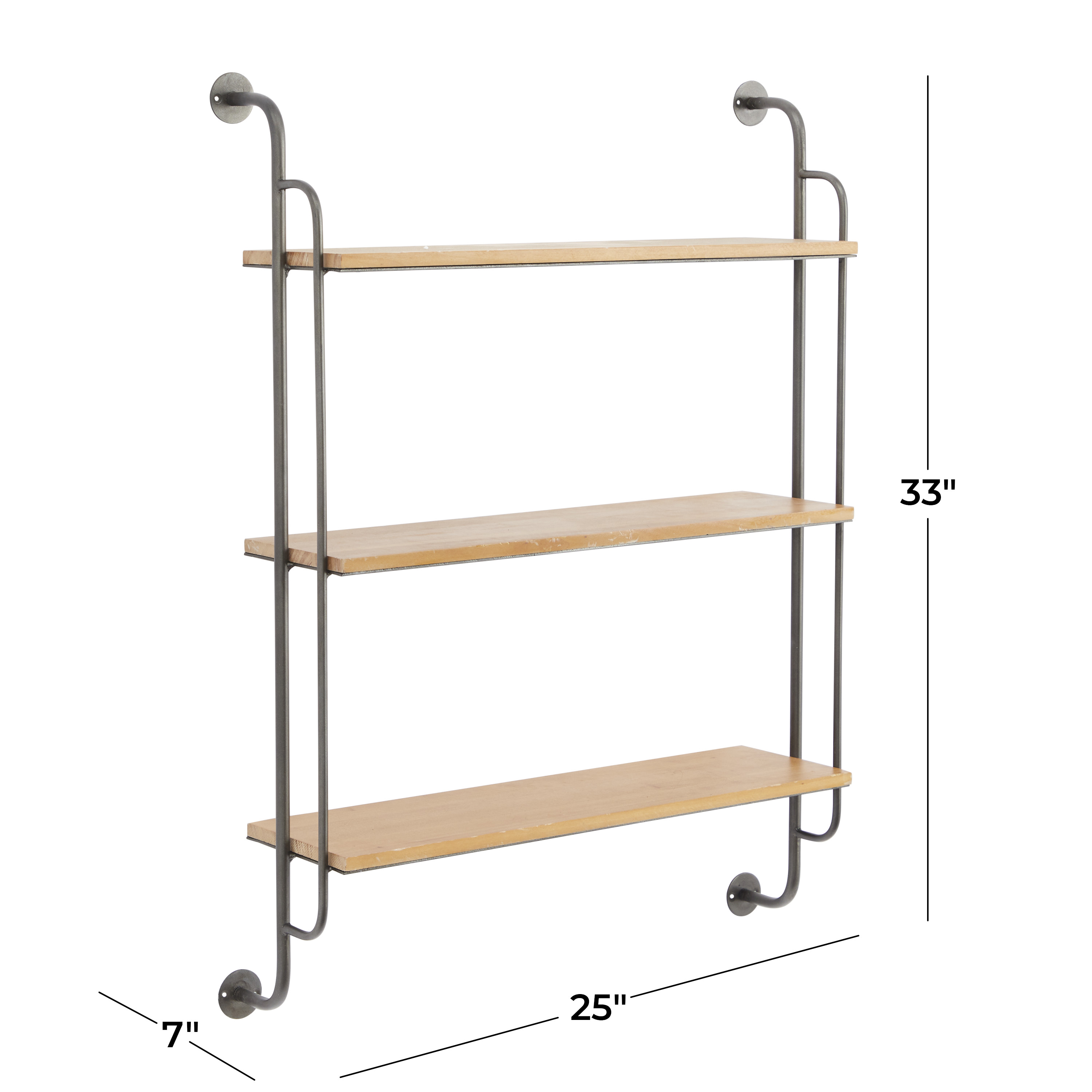 DecMode 7"W, 33"H Metal Industrial Wall Shelf, Brown, 1-Piece