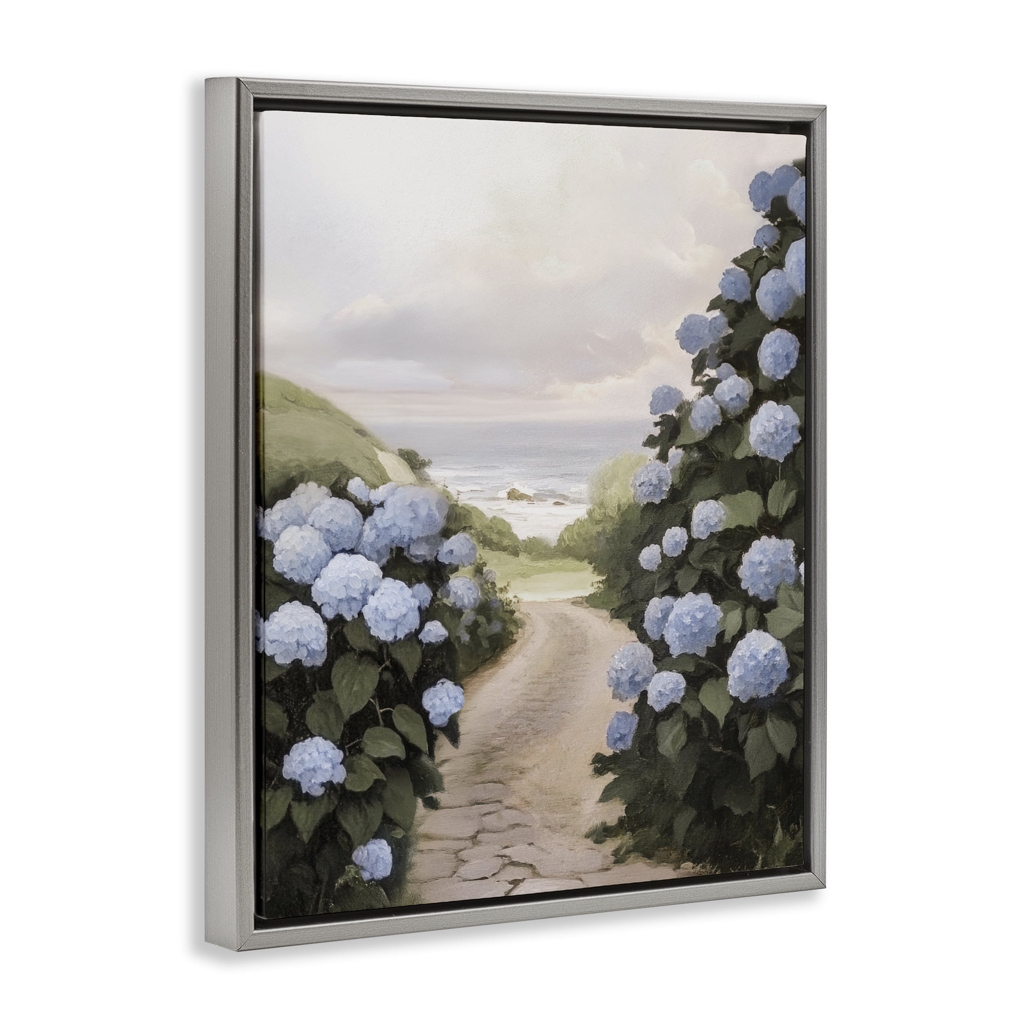 Stupell Industries Coastal Hydrangea Pathway Gray Framed Floater Canvas Wall Art, design by Sisi and Seb