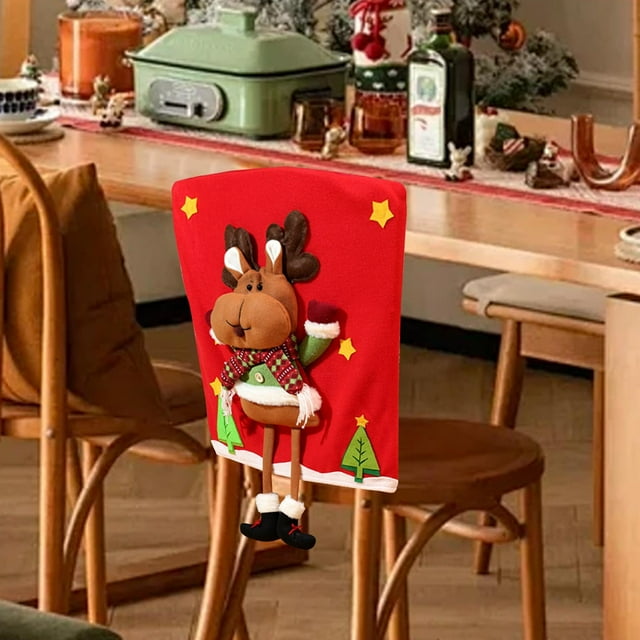 Ynlkorvg Protection de Meubles Chaise de Noël Père Noël Chapeau Rouge Housses de Chaise de Noël pour Table de Restaurant de Noël Décoration de Vacances