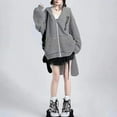 thumbnail image 5 of 2023 Loose Stripe Rabbit Ear Knitted Hoodies Women Hooded Zip up Sweatshirts Y2k Autumn Cute Cardigan Coat Kpop Kawaii Clothes, 5 of 5