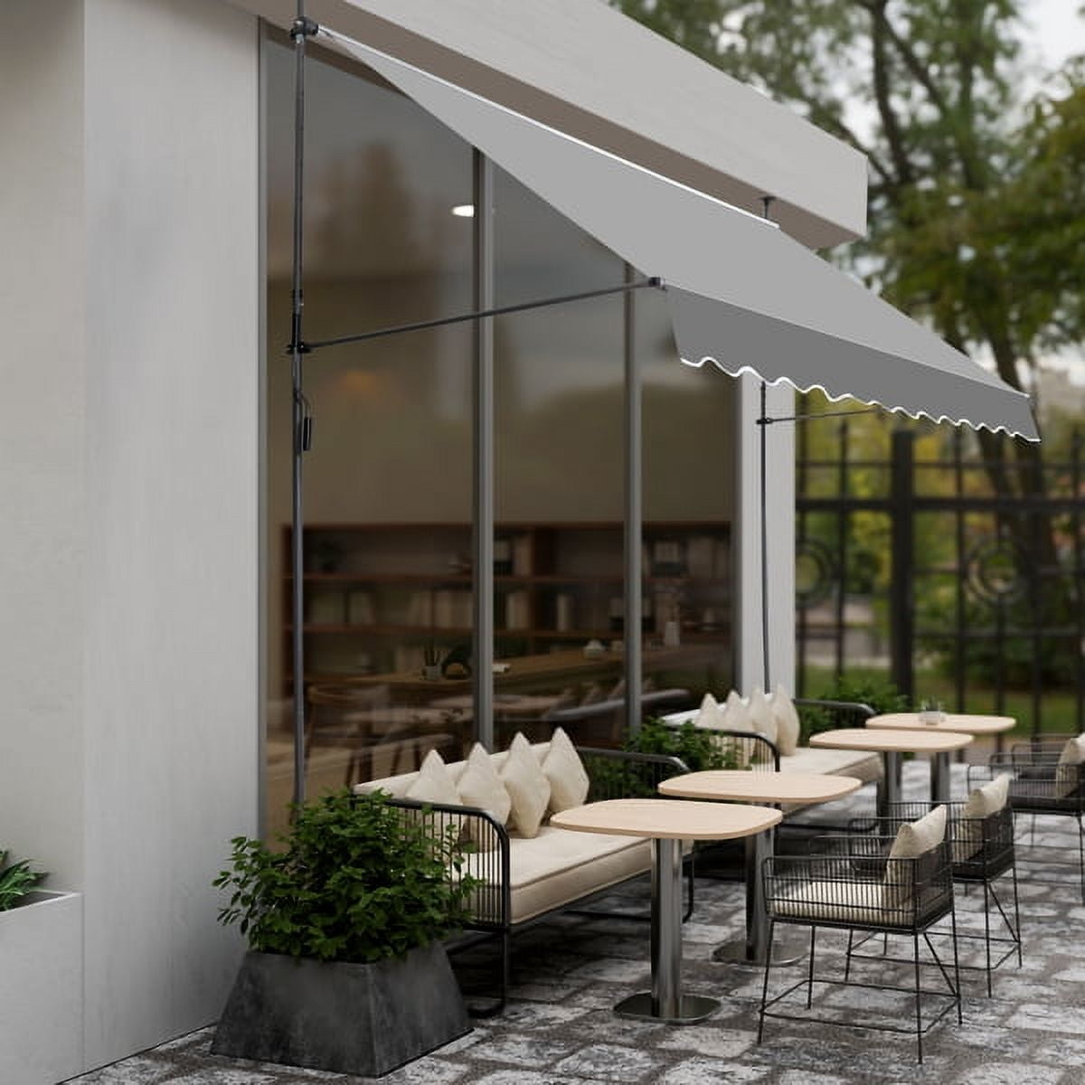 9.8x3.9FT Retractable Patio Awning – Grey Polyester Canopy, UV50+ Protection, No-Drilling Installation – for Decks, Gardens & Commercial Shading
