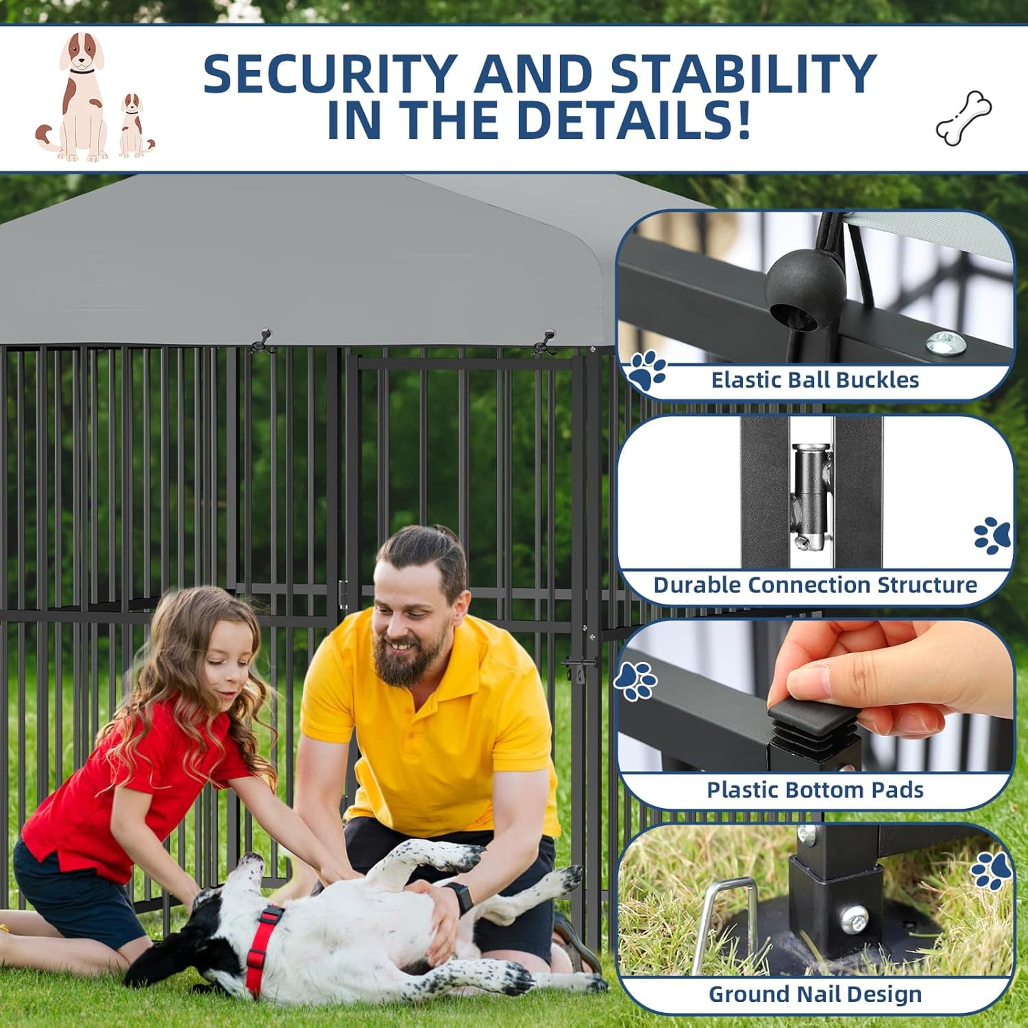 6 x 6 x 6 Ft Large Outdoor Dog Kennel, Heavy Duty Outside Dog Run Enclosure with UV & Waterproof Cover, Dog Pen House Pet Playpen with Thickened Bars & Secure Lock for Small to Large Dogs