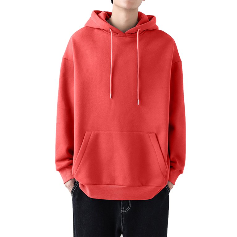 Men Casual Red Patterned Hooded Sweatshirt