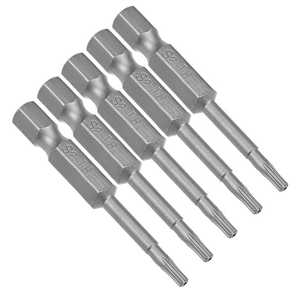 5pcs 1/4" Hex Shank T8 Magnetic Security Torx Screwdriver Bits 50mm Length