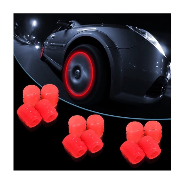 12 Tapas Fluorescentes Para Válvula De Neumático De Coche, Resistentes A La Corrosión, Cubiertas Luminosas Para Decoración De Coche, Accesorios Universales Para Suv, Camiones, Coches (Rojo (1))