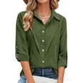 thumbnail image 3 of Tauxra Linen-Look Tunic Blouse for Women with Lapel Collar and Long Sleeves, Loose Fit Button-Down Top for Summer and Spring, 3 of 7