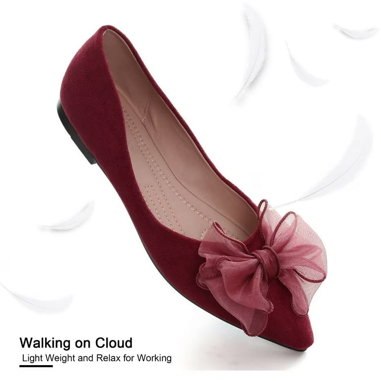 SAILING LU Bow Knot Ballet Flats Womens Pointy Toe Flat Shoes