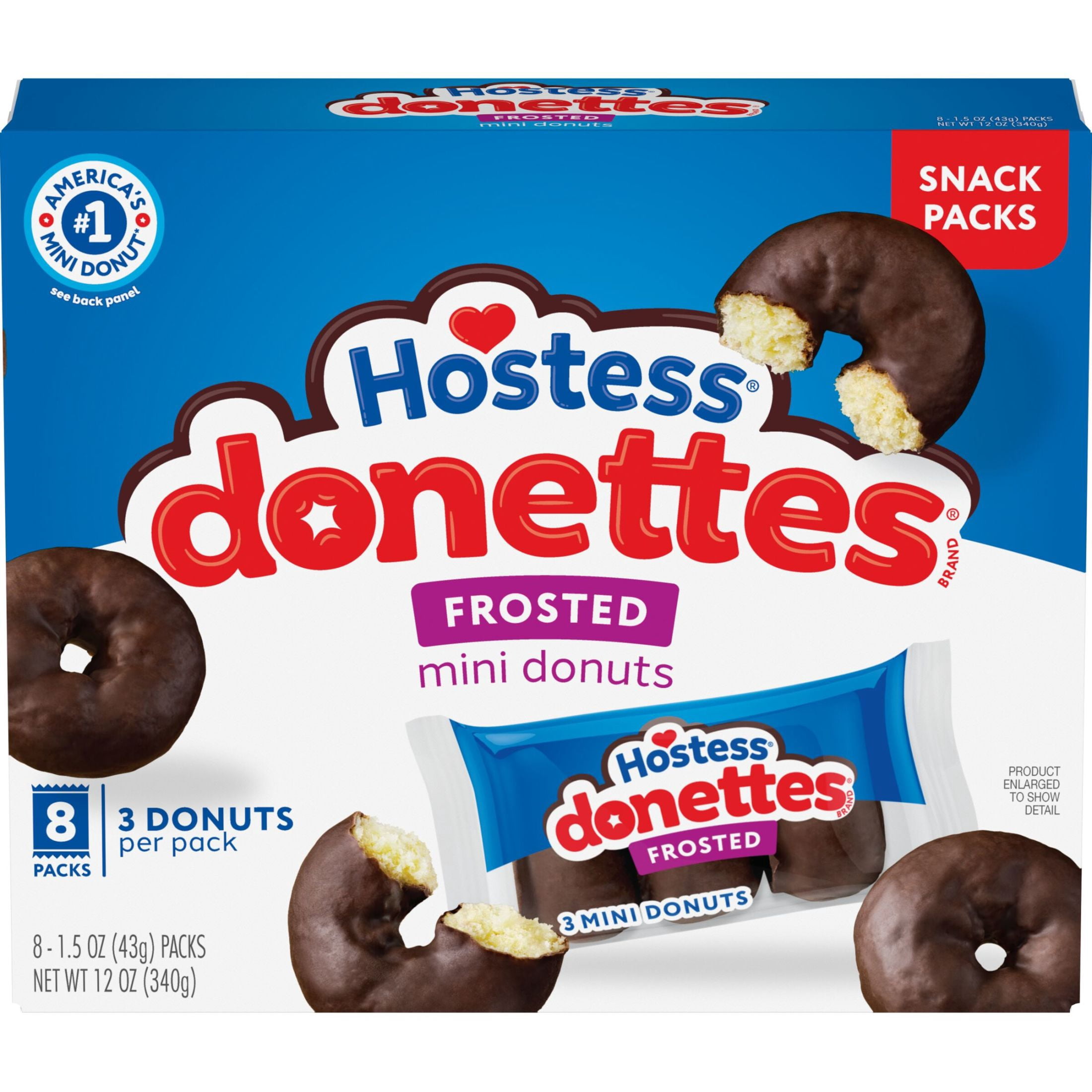 (6 pack) Hostess Donettes, Frosted Mini Donuts, Box of 8 On the Go Packs