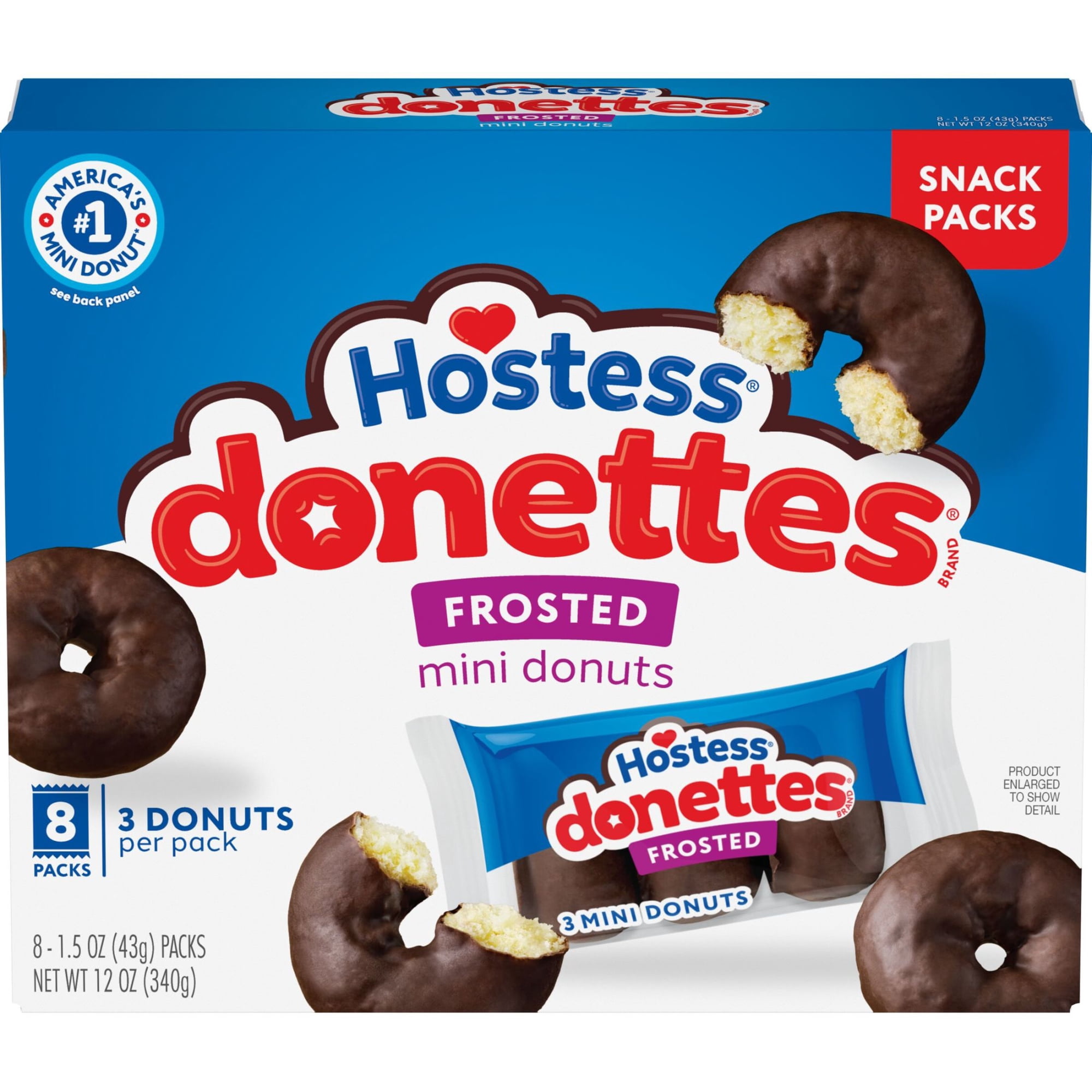 Hostess Donettes, Frosted Mini Donuts, Box of 8 On the Go Packs