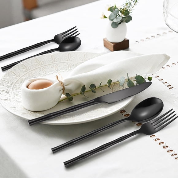 Stainless Steel Cutlery Set | Solid Round Handle Knife Fork Spoon | 5 Piece | Silver Gold | Ergonomic Design | Easy to Clean | No Color Fading | Modern Tableware | 21.2x2.5x2cm