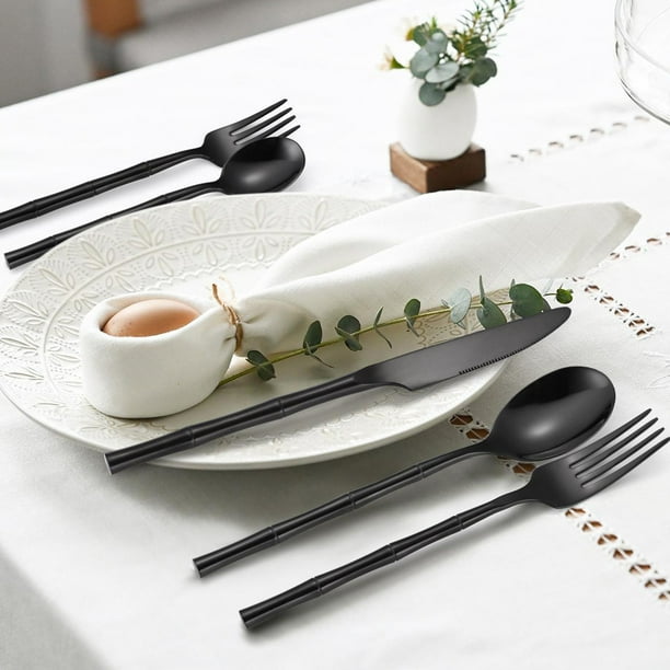Juego de cubiertos de acero inoxidable de 5 piezas | Cuchillos, tenedores y cucharas con mango redondo | Plateados o dorados | Ideal para hoteles y restaurantes | Apto para lavavajillas