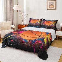 jejeloiu Basketball Sport Queen Sheet Sets,Boys Ball Game Flat Sheet,Colorful Splashing Ink Queen Fitted Sheet For Boys Teens,Breathable Home Decor,4 Pieces