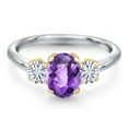 thumbnail image 3 of Gem Stone King 10K Two Tone Gold Purple Amethyst and White Moissanite Engagement Ring for Women | 1.66 Cttw | Oval Checkerboard 8X6MM | Gemstone February Birthstone | Size 6, 3 of 7