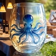 thumbnail image 6 of Artisanal Blue Octopus Glassware, 2D Ocean Animal Stemless Wine Glasses, Handcrafted Ocean Art Bar Glass Tea Cup for Coastal Home Decor Ocean Lovers, 6 of 7