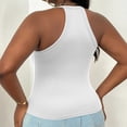 thumbnail image 5 of Women's Plus Size V Neck Ribbed Halter Tank Top, Sleeveless Cropped Fitted Cami for Summer, for Going Out, Layering or Casual Daily Wear (without Padding) White XXXXL, 5 of 6