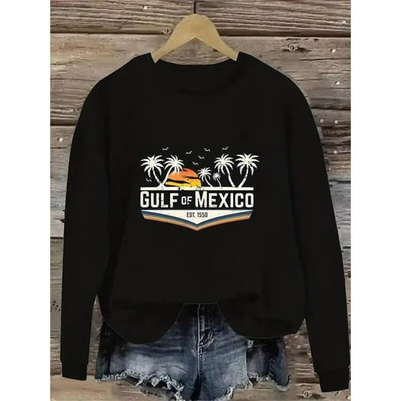 Gulf of Mexico Hoodie Style Sweatshirt Palm Tree Sunset Travel Pullover S-3XL