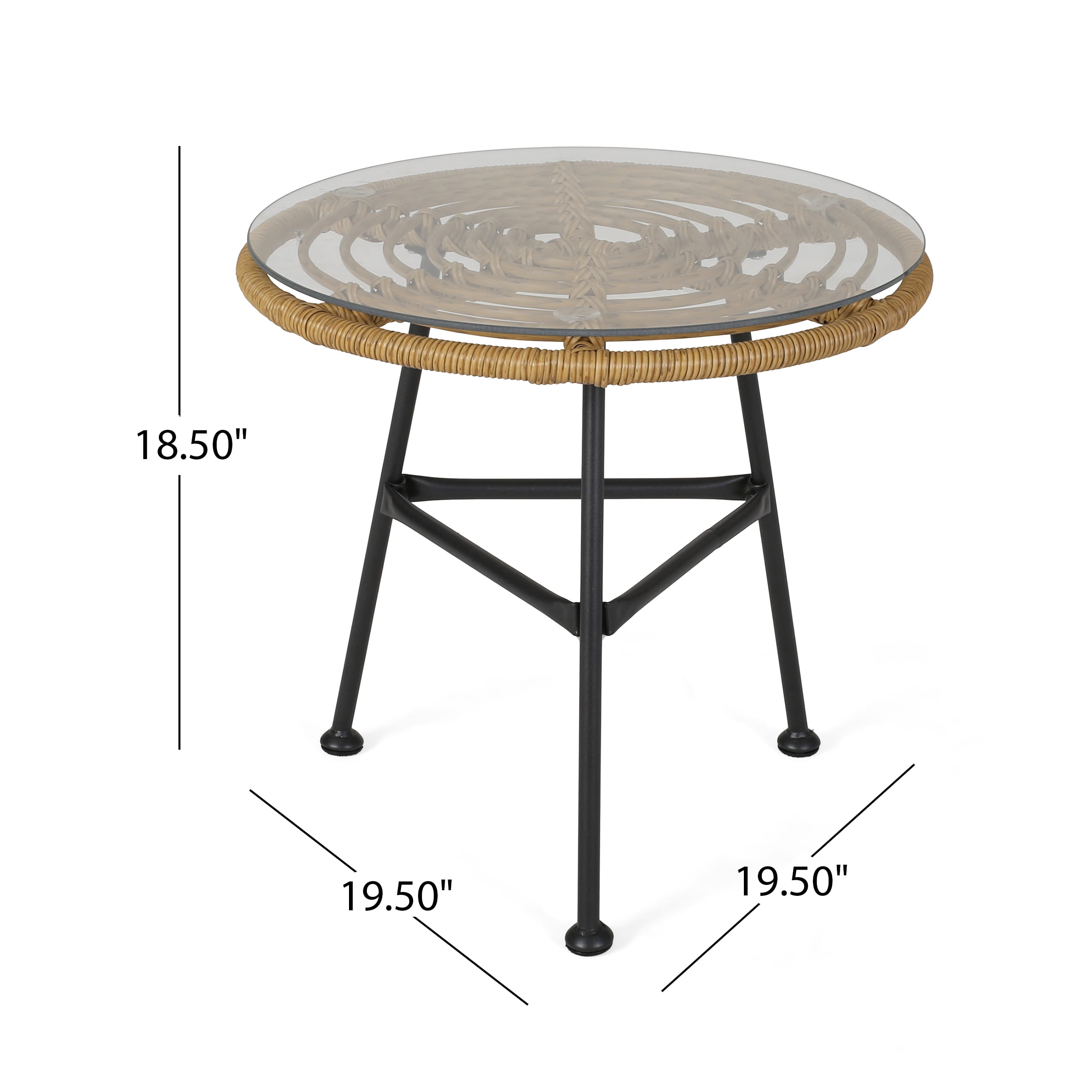 Fiona Outdoor Modern Boho 2 Seater Wicker Chat Set with Side Table, Light Brown, Beige, and Black