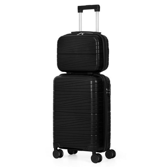 Travel Business Trip Slanted Stripe Luggage Set PP 2 Piece (14" 20") Black