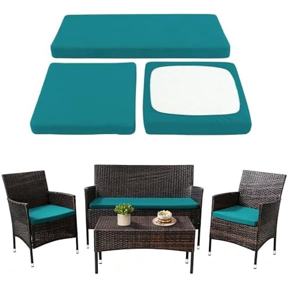 Waterproof 3-Piece Patio Sofa Cushion Cover Set - Replacement Covers for Outdoor Wicker Furniture, Bench & Seat Cushions 40x22x4 inch,22x22x4 inch (Peacock Blue, 3pcs Seat Cushion Cover)
