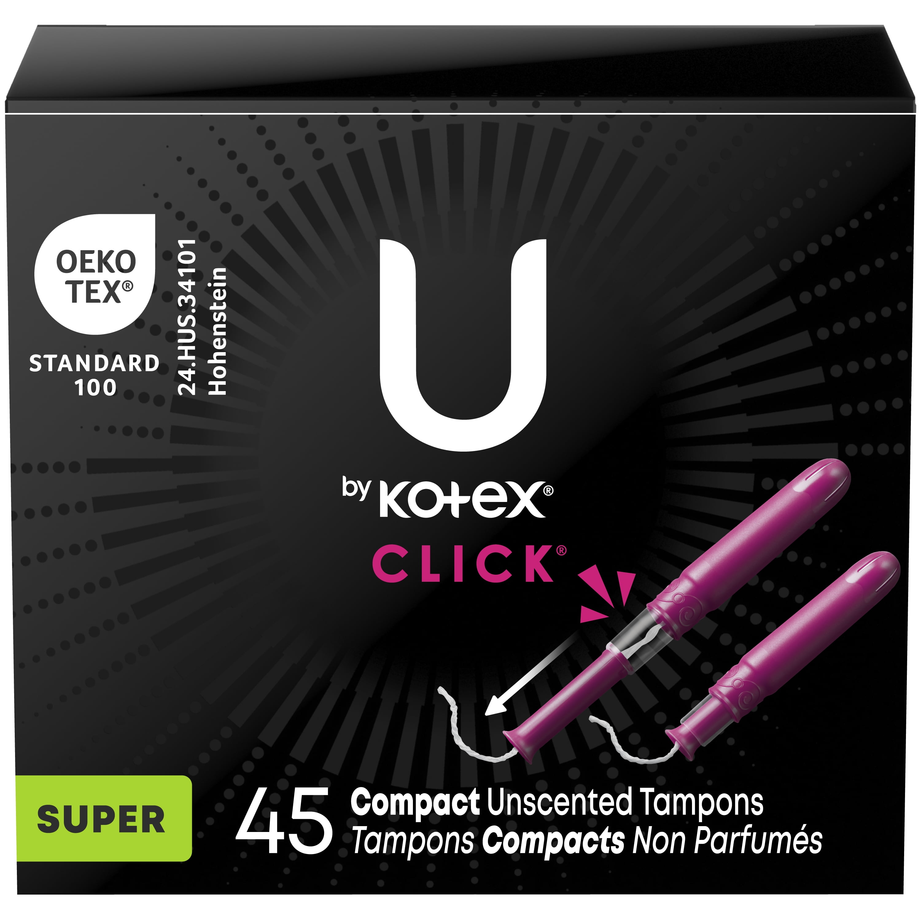U by Kotex Click Compact Tampons, Super, Unscented, 45 Count, 45 Count