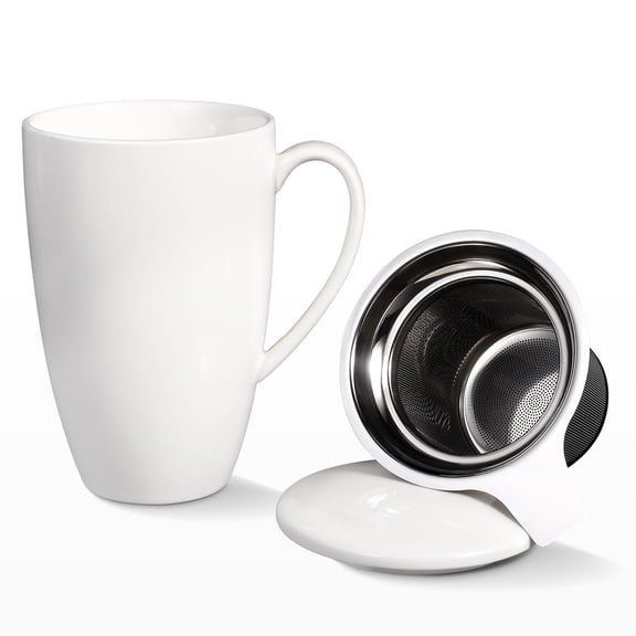 M optimized Porcelain Tea Mug with Infuser and Lid, Teaware with Filter, Loose Leaf Tea Cup Steeper Maker, 16 OZ for Tea/Coffee/Milk/Women/Office/Home/Gift