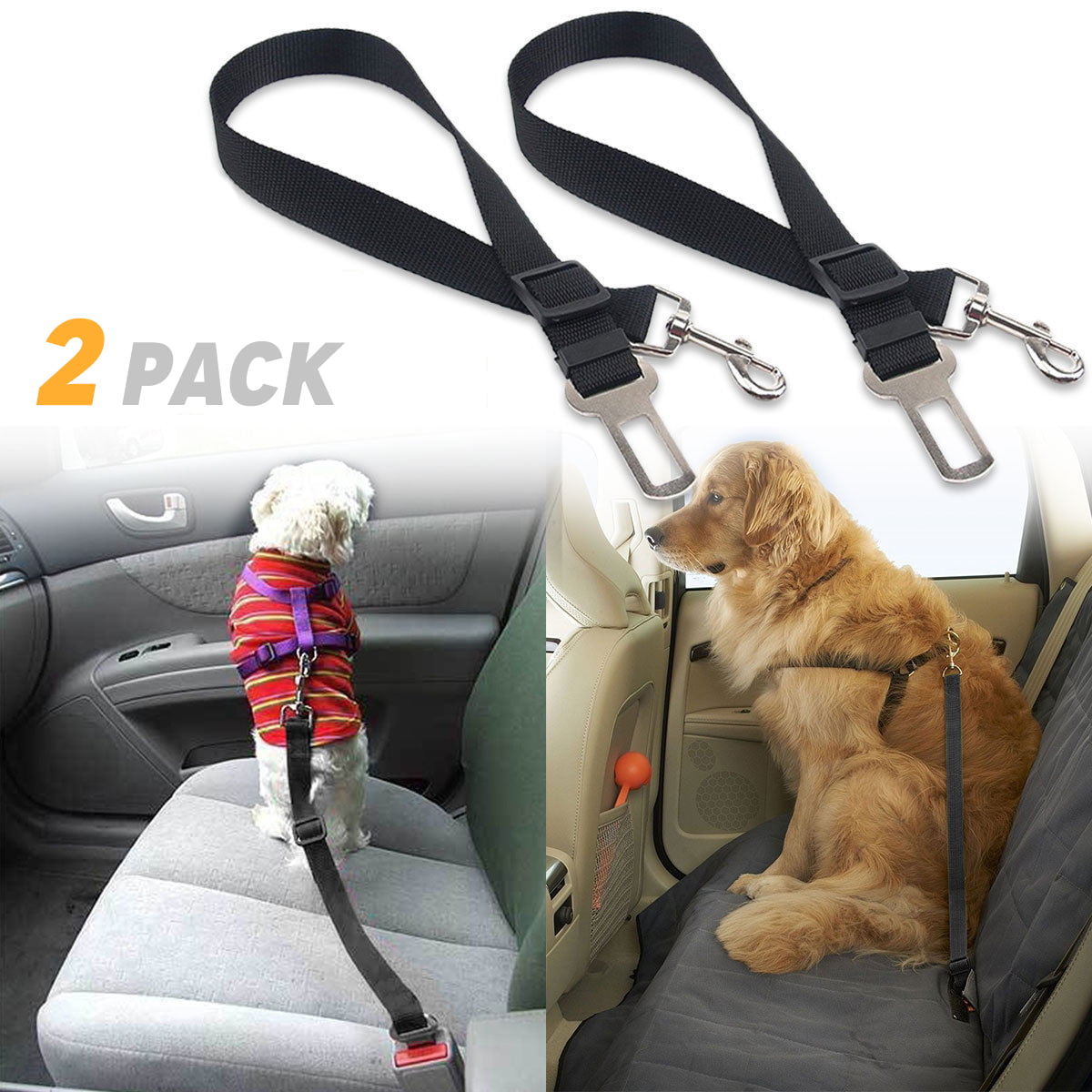 Single or Double Pack Car Safety Seat Belt Harness Leash Travel for Pet Dog Cat