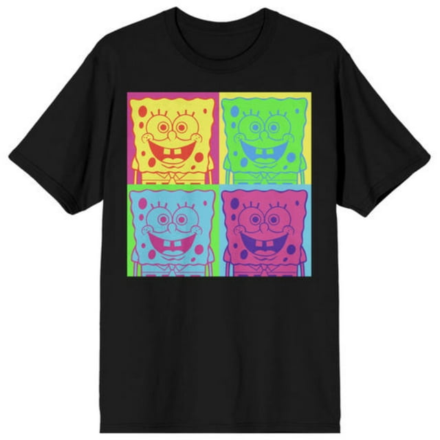 SpongeBob SquarePants Neon Squares Design Black T-Shirt