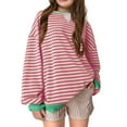 thumbnail image 2 of Maean Oversized Striped Shirts for Kids Girls Loose Fitting Causal Round Neck Long Sleeve Sweatshirts, 2 of 3