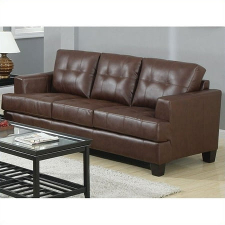 - Kingfisher Lane Leather Contemporary Tufted Sofa in Dark Brown