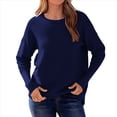 thumbnail image 2 of Suéter de Otoño 2025 para Mujer, Jersey de Punto Acanalado de Larga, Holgado, Cuello Redondo, Murciélago, Suéter Dividido. Azul Marino M, 2 of 9