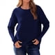 thumbnail image 2 of Suéter de Otoño 2025 para Mujer, Jersey de Punto Acanalado de Larga, Holgado, Cuello Redondo, Murciélago, Suéter Dividido. Azul Marino M, 2 of 9