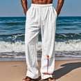 thumbnail image 2 of Cmfcve Parrot Print Linen Pants for Men Summer Casual Yoga Pants Elastic Waist Drawstring Lightweight Gauzy Trousers, 2 of 6