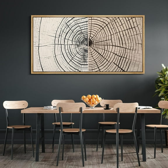 IDEA4WALL Extra Large Framed Canvas Print Wall Art Monochrome Tree Ring Rustic Woodland Modern Art Nature Wilderness Retro Wall Decorative Oversized Artwork Relax/Calm for Living Room - 60"x30"