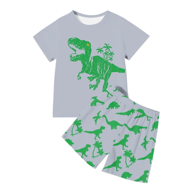 Vêtements Garçon T-Shirts Dinosaures + Ensemble de Shorts Col Rond Tenues d'Été 4-5 Ans Pyjamas Garçon Mode Garçon