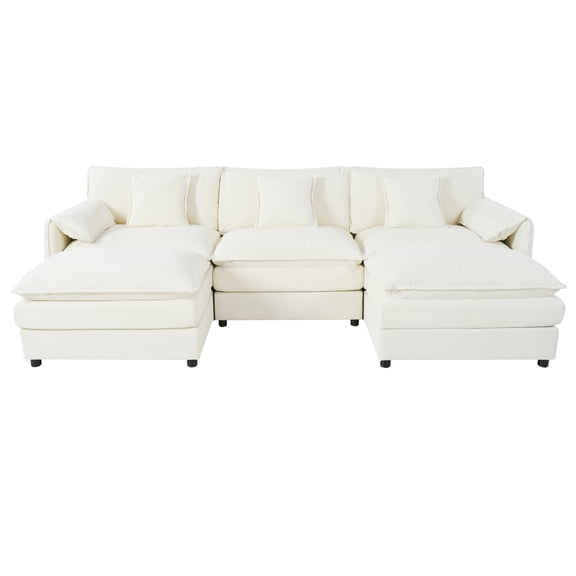 Modular Sectional Sofa, Oversized Deep Seat U Shaped Couch Set for Living Room, 3-Seater Comfy Cloud Couches with 2 Movable Ottomans, Diy Combination, Chenille (Beige)