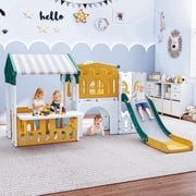 Vipuse 9 in 1 Indoor Infant Toddler Playground Slides Playset with Playhouse for Backyard Home, Yellow & Green