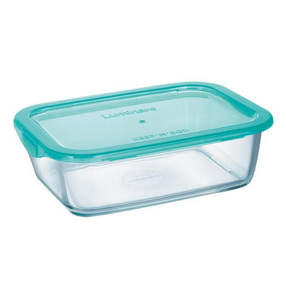 Arcoroc P5517 41 1/4 oz Rectangular Keep N Box Food Storage Container w/ Lid - 8 1/4" x 6", Glass- Case of 6