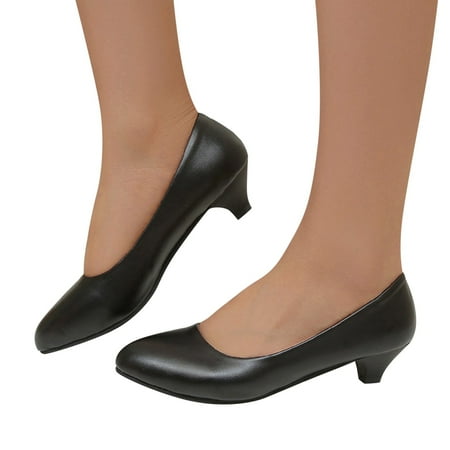 Oyedens Kitten Heels Dress Shoes for Women Ladies Formal Leather Business Low Heels Work Pump Shoes