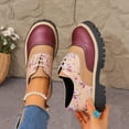 thumbnail image 4 of Oxford Shoes for Women Round Toe Vintage Floral Print Trendy Splice Leather Lug Sole Low Heel Lace up Dress Shoes Wine Size 9, 4 of 7