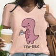 thumbnail image 2 of Camiseta divertida con estampado de dinosaurio Tea-rex para mujer, camisetas casuales de verano de manga corta, camisetas con cuello en V con estampado de dinosaurio lindo, 2 of 5