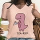 thumbnail image 2 of Camiseta divertida con estampado de dinosaurio Tea-rex para mujer, camisetas casuales de verano de manga corta, camisetas con cuello en V con estampado de dinosaurio lindo, 2 of 5