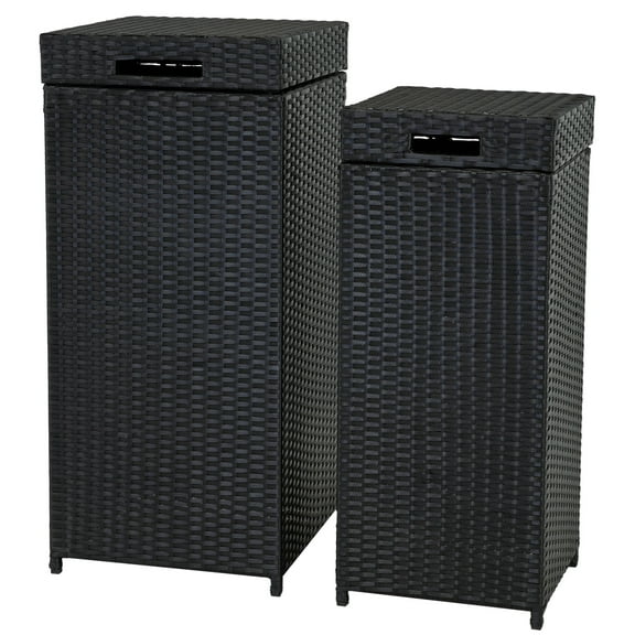 Sunnydaze Outdoor Trash Cans with Lids - Set of 2 Indoor and Outdoor Garbage Cans – 26 Gal and 15 Gal - Black