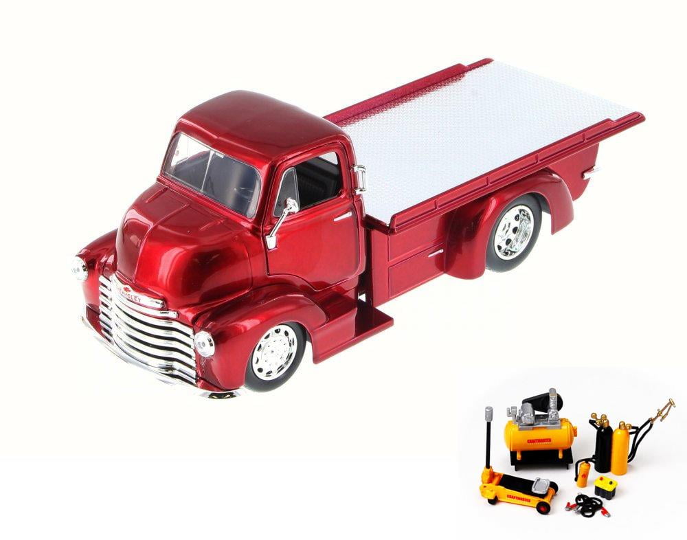 Diecast Car & Mechanic Set Package 1952 Chevy Coe Flatbed, Red w