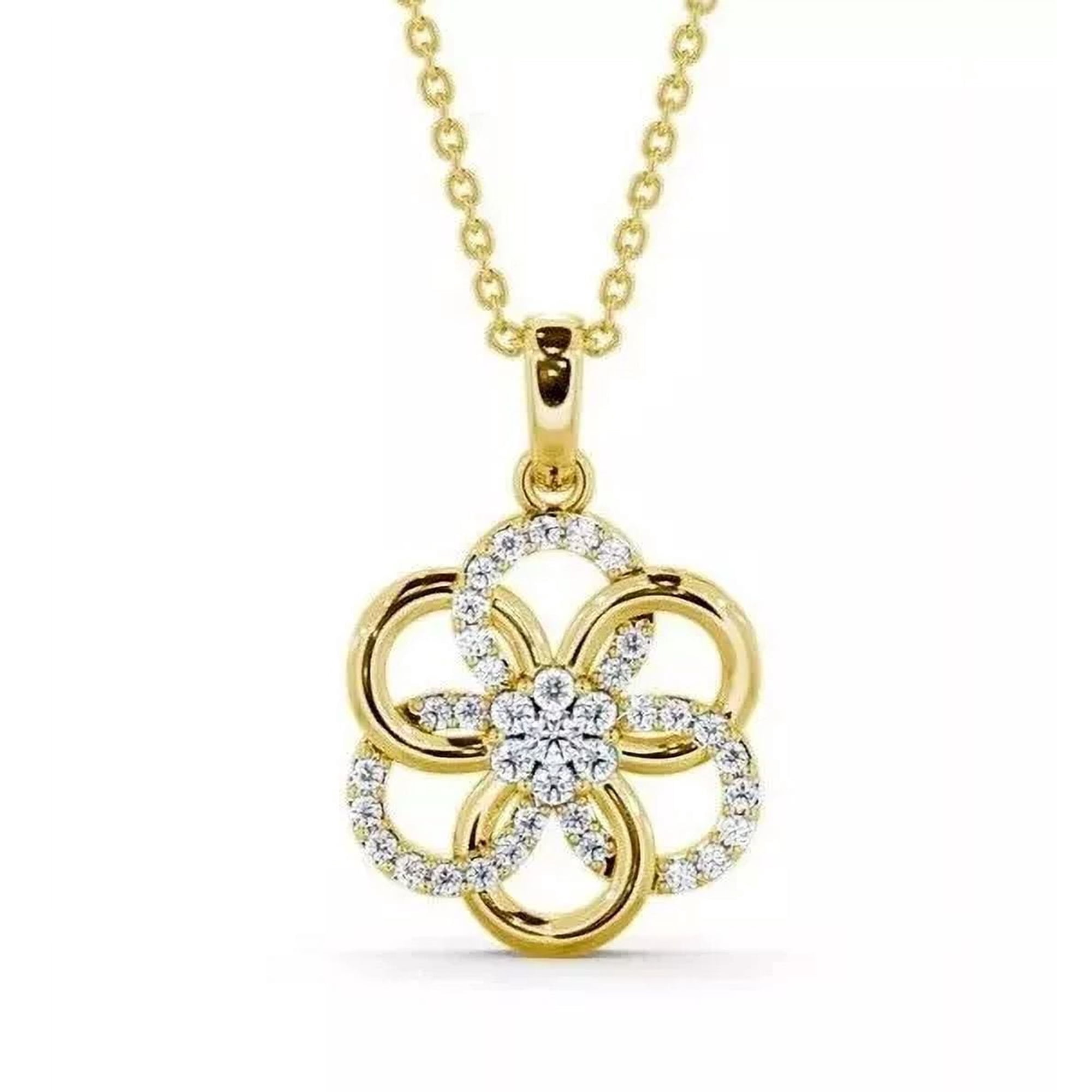 Jewelry Hub 2 Ct Round Cut Lab-Created Diamond Pendant in 14K Yellow Gold, 18 in